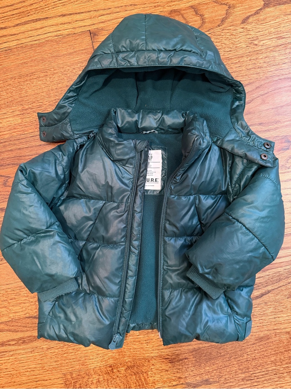 GAP Kids Hooded Lightweight Puffer Jacket in Dark Green